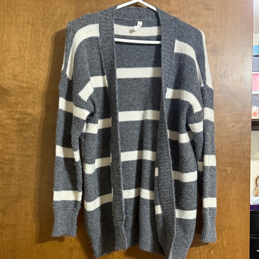 Wishlist Charcoal and Cream Striped Cardigan